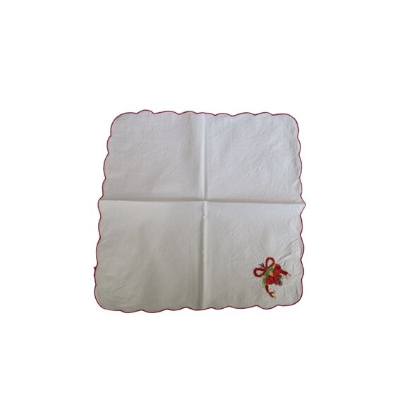 Vintage Embroidered Cotton Holiday Napkins Seven Festive Fruit Bow Design GUC - Picture 7 of 16